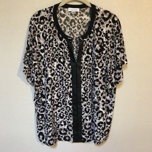 Calvin Klein Faux Leather Trim Chain Neck Blouse